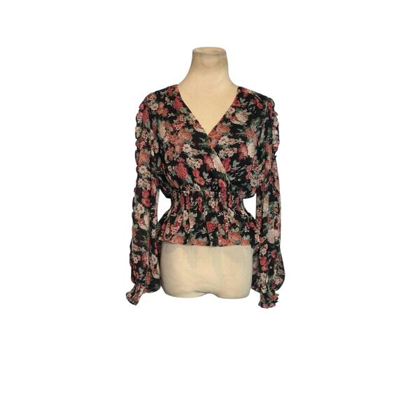 Express black red floral long sleeves blouse size XS - Picture 16 of 16